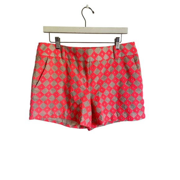 LOFT Size 6 Coral Pink Embroidered Geometric Diamond Shorts - Picture 2 of 8